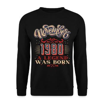 1980, anniversaire, novembre 1980, 11.1980, 11-1980 - Sweat-shirt Unisexe - noir - Devant - Alina (178cm) & Michal (187cm)