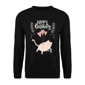 Geburtstag, dicke Katze, lustige Katze Spruch - Unisex Pullover - Schwarz - Vorne - Alina (178cm) & Michal (187cm)