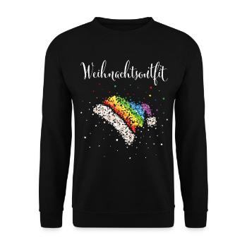Weihnachtsoutfit Nikolausmütze Regenbogen LGBTQ - Unisex Pullover - Schwarz - Vorne - Alina (178cm) & Michal (187cm)