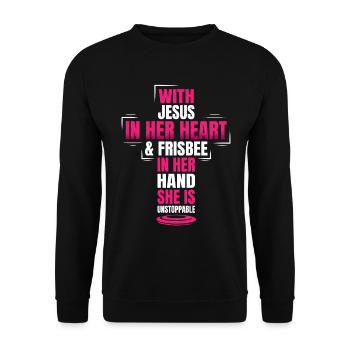 Christian Ultimate Frisbee Player Sports Religion - Unisex Sweatshirt - black - Front - Alina (178cm) & Michal (187cm)