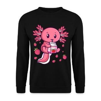 Kawaii Axolotl Erdbeermilch Milchshake Anime - Unisex Pullover - Schwarz - Vorne - Alina (178cm) & Michal (187cm)