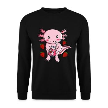 Kawaii Axolotl Erdbeermilch Milchshake Anime - Unisex Pullover - Schwarz - Vorne - Alina (178cm) & Michal (187cm)