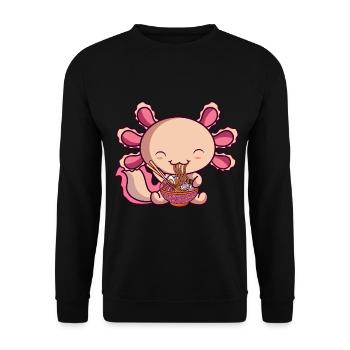 Kawaii Axolotl Isst Ramen Japanische Nudeln Anime - Unisex Pullover - Schwarz - Vorne - Alina (178cm) & Michal (187cm)