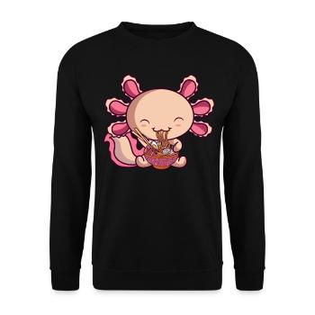 Kawaii Axolotl Isst Ramen Japanische Nudeln Anime - Unisex Pullover - Schwarz - Vorne - Alina (178cm) & Michal (187cm)