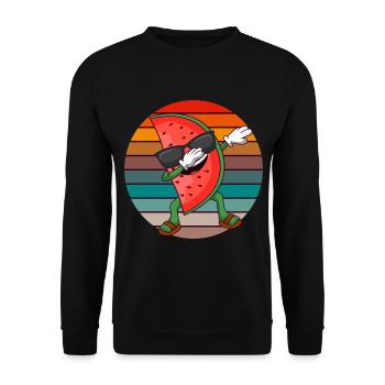 Retro Dabbing Wassermelonen Sommerferien Melone - Unisex Pullover - Schwarz - Vorne - Alina (178cm) & Michal (187cm)