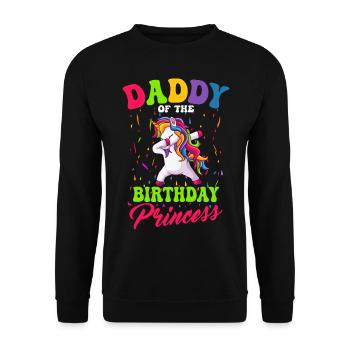 Papa Der Geburtstagsprinzessin Dabbing Einhorn - Unisex Pullover - Schwarz - Vorne - Alina (178cm) & Michal (187cm)