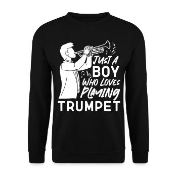 Trumpet Player Just A Boy Who - Unisex Pullover - Schwarz - Vorne - Alina (178cm) & Michal (187cm)