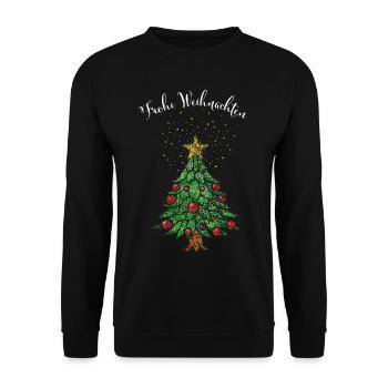 Frohe Weihnachten Weihnachtsbaum Christbaum - Unisex Pullover - Schwarz - Vorne - Alina (178cm) & Michal (187cm)