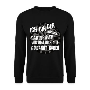 Ich bin der verrückte Dartspieler - Unisex Pullover - Schwarz - Vorne - Alina (178cm) & Michal (187cm)