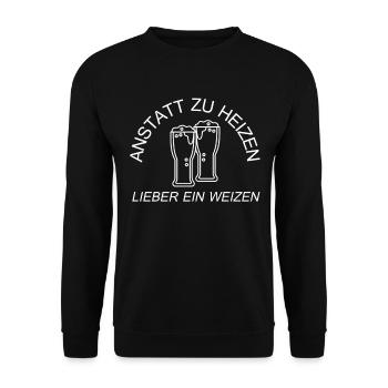 Anstatt zu heizen lieber ein Weizen - Unisex Pullover - Schwarz - Vorne - Alina (178cm) & Michal (187cm)