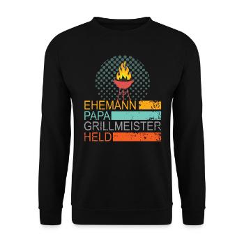 Ehemann Papa Grillmeister Held - Unisex Pullover - Schwarz - Vorne - Alina (178cm) & Michal (187cm)