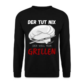 Männer Geschenk Grill BBQ T-Shirt: Der TUT nix - - Unisex Pullover - Schwarz - Vorne - Alina (178cm) & Michal (187cm)