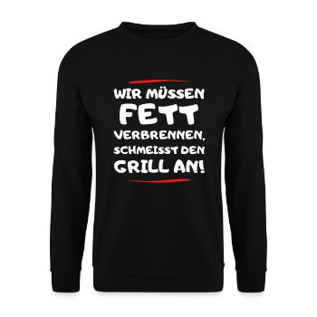 Grill An Wir Müssen Fett Verbrennen Schmeiss Den - Unisex Pullover - Schwarz - Vorne - Alina (178cm) & Michal (187cm)