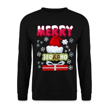Père Noël, casquette, HoHoHo et cadeaux - Sweat-shirt Unisexe - noir - Devant - Alina (178cm) & Michal (187cm)
