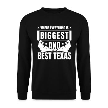 Wo Alles Am Größten Und Am Besten Ist Texas Usa - Unisex Pullover - Schwarz - Vorne - Alina (178cm) & Michal (187cm)