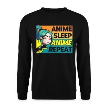 Anime Sleep Anime Repeat - Unisex Sweatshirt - black - Front - Alina (178cm) & Michal (187cm)