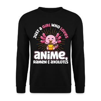 Just A Girl Who Loves Anime Ramen and Axolotls - Unisex Pullover - Schwarz - Vorne - Alina (178cm) & Michal (187cm)