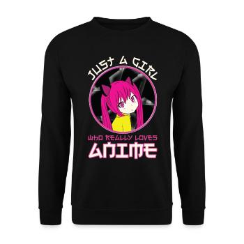 Just A Girl Who Really Loves Anime - Unisex Pullover - Schwarz - Vorne - Alina (178cm) & Michal (187cm)