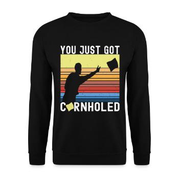 Cornhole Spieler Cornhole Board - Unisex Pullover - Schwarz - Vorne - Alina (178cm) & Michal (187cm)
