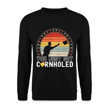Cornhole Spieler Cornhole Board - Unisex Pullover - Schwarz - Vorne - Alina (178cm) & Michal (187cm)
