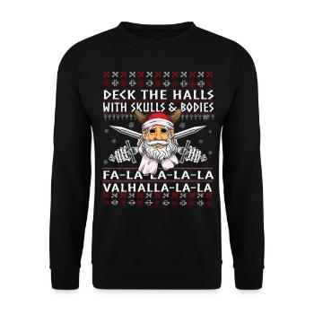 Pull de Noël moche Viking amusant - Sweat-shirt Unisexe - noir - Devant - Alina (178cm) & Michal (187cm)