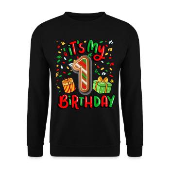 Es Ist Mein 1 Geburtstag Weihnachtsgeschenk - Unisex Pullover - Schwarz - Vorne - Alina (178cm) & Michal (187cm)