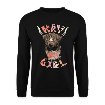 Hay Girl Highland Cow Graswelpe Kuhflüsterer - Unisex Pullover - Schwarz - Vorne - Alina (178cm) & Michal (187cm)
