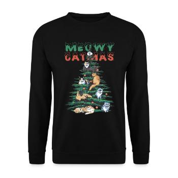 Meowy catmas Cute Christmas Kitty Cat Holiday - Unisex Pullover - Schwarz - Vorne - Alina (178cm) & Michal (187cm)