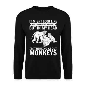 It might look like i'm listening to you - Monkey - Unisex Sweatshirt - black - Front - Alina (178cm) & Michal (187cm)