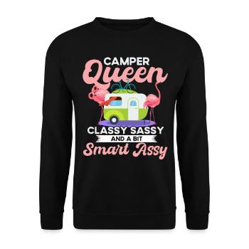 Camper Queen Classy Sassy And A Bit Smart Assy - Unisex Pullover - Schwarz - Vorne - Alina (178cm) & Michal (187cm)