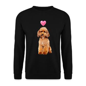 Pudel Hund Rosa Herz süßes Hundemotiv - Unisex Pullover - Schwarz - Vorne - Alina (178cm) & Michal (187cm)
