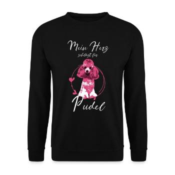 Mein Herz schlägt für Pudel Hundemotiv Rosa Vintag - Unisex Pullover - Schwarz - Vorne - Alina (178cm) & Michal (187cm)