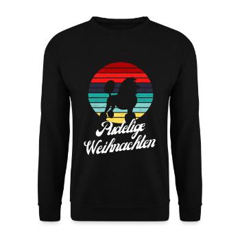 Pudelige Weihnachten Pudel Hundemotiv Weihnachten - Unisex Pullover - Schwarz - Vorne - Alina (178cm) & Michal (187cm)