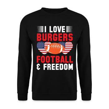 I Love Burgers Football & Freedom - Unisex Pullover - Schwarz - Vorne - Alina (178cm) & Michal (187cm)