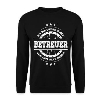 Betreuer Geburtstag Betreuertätigkeit Geschenk - Unisex Pullover - Schwarz - Vorne - Alina (178cm) & Michal (187cm)