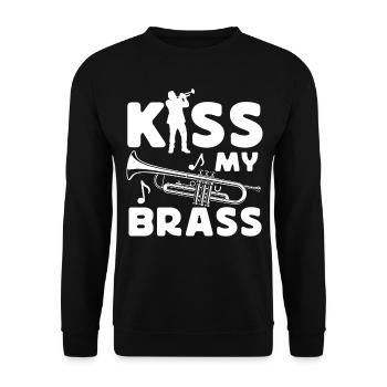 Trumpet Player Pun Kiss My Brass - Unisex Pullover - Schwarz - Vorne - Alina (178cm) & Michal (187cm)