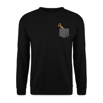 Trumpet Player Pocket - Unisex Pullover - Schwarz - Vorne - Alina (178cm) & Michal (187cm)
