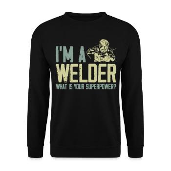 Welder Welding Vintage I'm A - Unisex Pullover - Schwarz - Vorne - Alina (178cm) & Michal (187cm)