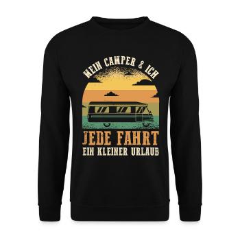 Wohnmobil Wohnwagen Caravan Camping Camper - Unisex Pullover - Schwarz - Vorne - Alina (178cm) & Michal (187cm)