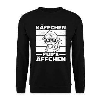 Käffchen für's Äffchen - Orang-Utan Affe Lustig - Unisex Pullover - Schwarz - Vorne - Alina (178cm) & Michal (187cm)