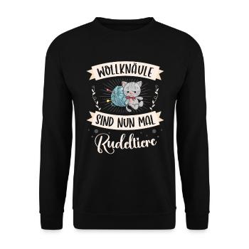 Wolle Häkeln Hobby Nähen Strickerin Stricken für - Unisex Pullover - Schwarz - Vorne - Alina (178cm) & Michal (187cm)