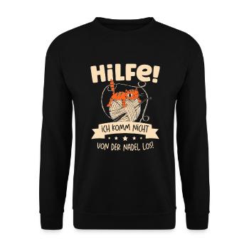 Wolle Häkeln Hobby Nähen Strickerin Stricken für - Unisex Pullover - Schwarz - Vorne - Alina (178cm) & Michal (187cm)