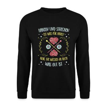 Wolle Häkeln Hobby Nähen Strickerin Stricken für - Unisex Pullover - Schwarz - Vorne - Alina (178cm) & Michal (187cm)