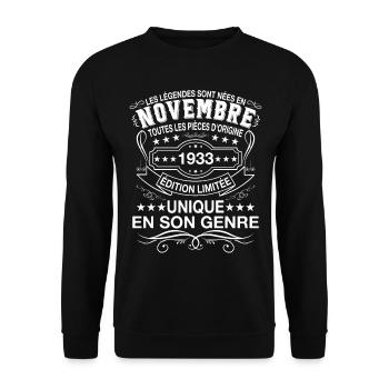 Les Légendes Sont Nées En Novembre 1933 Cadeau - Sweat-shirt Unisexe - noir - Devant - Alina (178cm) & Michal (187cm)