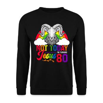 Nicht Heute Jesus Ich Werde 80 Regenbogenschaf - Unisex Pullover - Schwarz - Vorne - Alina (178cm) & Michal (187cm)