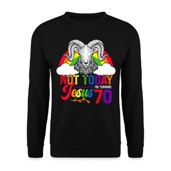 Nicht Heute Jesus Ich Werde 70 Regenbogenschaf - Unisex Pullover - Schwarz - Vorne - Alina (178cm) & Michal (187cm)