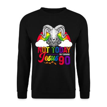 Nicht Heute Jesus Ich Werde 90 Regenbogenschaf - Unisex Pullover - Schwarz - Vorne - Alina (178cm) & Michal (187cm)