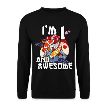 I'm 1 and awesome Japanese carp koi - Unisex Sweatshirt - black - Front - Alina (178cm) & Michal (187cm)