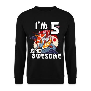 I'm 5 and awesome Japanese carp koi - Unisex Sweatshirt - black - Front - Alina (178cm) & Michal (187cm)
