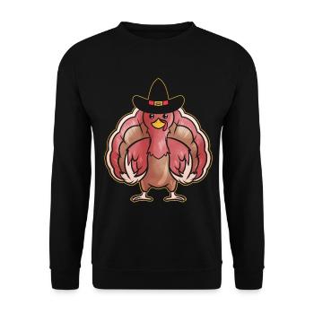 Kawaii Comic Turkey with Pilgrims Hat on - Unisex Sweatshirt - black - Front - Alina (178cm) & Michal (187cm)
